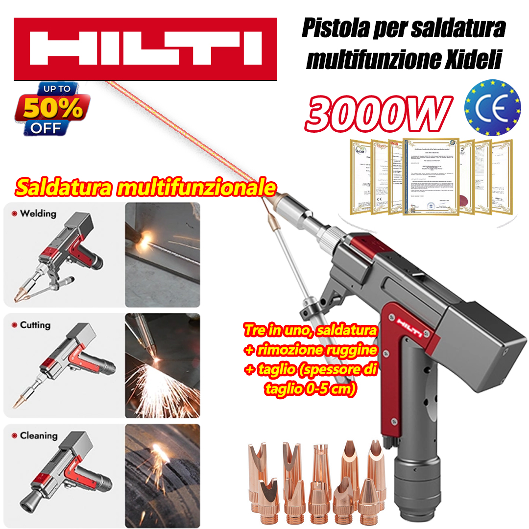 Pistola per saldatura laser multifunzione da 3000 W (saldatura di oro/argento/rame/ferro/alluminio/acciaio inossidabile), tre in uno, saldatura + rimozione ruggine + taglio (spessore di taglio 0-5 cm)